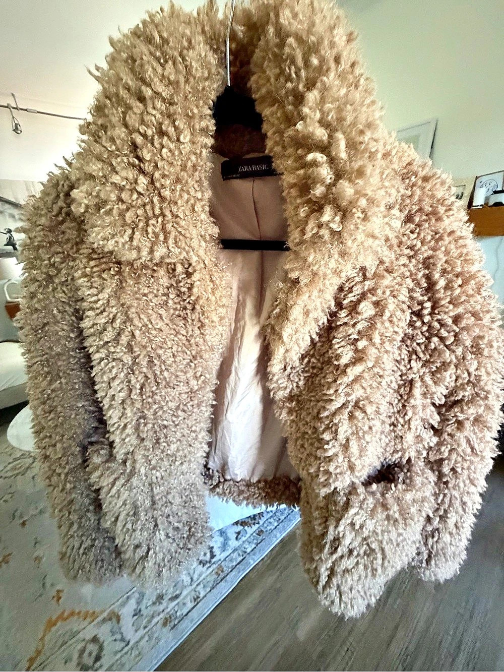 Zara Basic Teddy Jacket in Tan